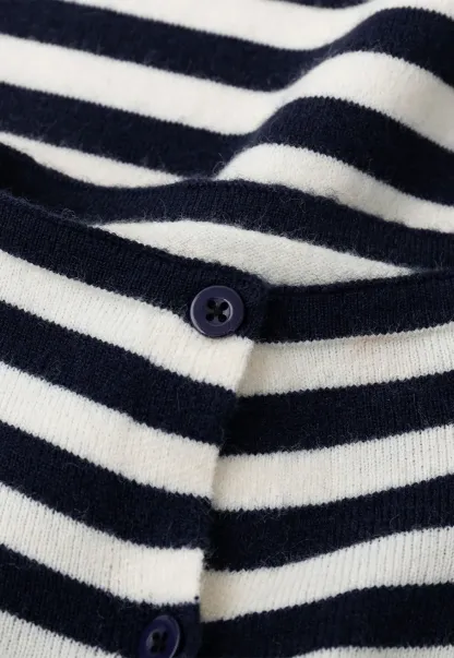 Striped Ribbed Knit Cardigan with Stand Collar