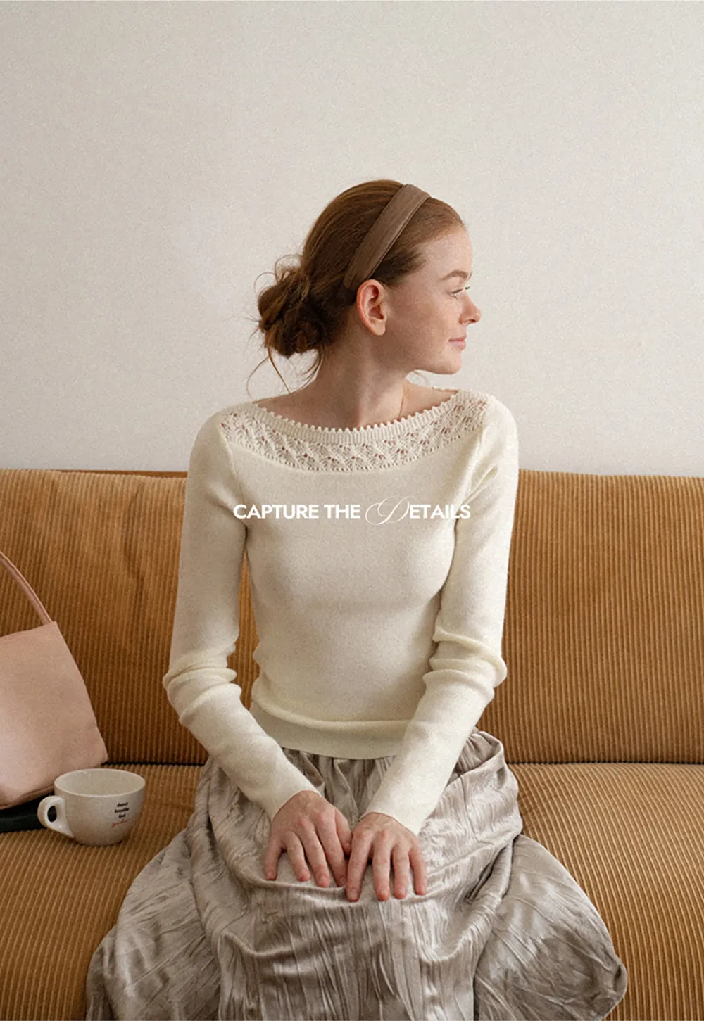 Lace Trim Ribbed Neck Knit Sweater