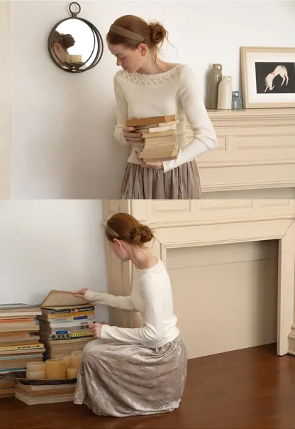 Lace Trim Ribbed Neck Knit Sweater