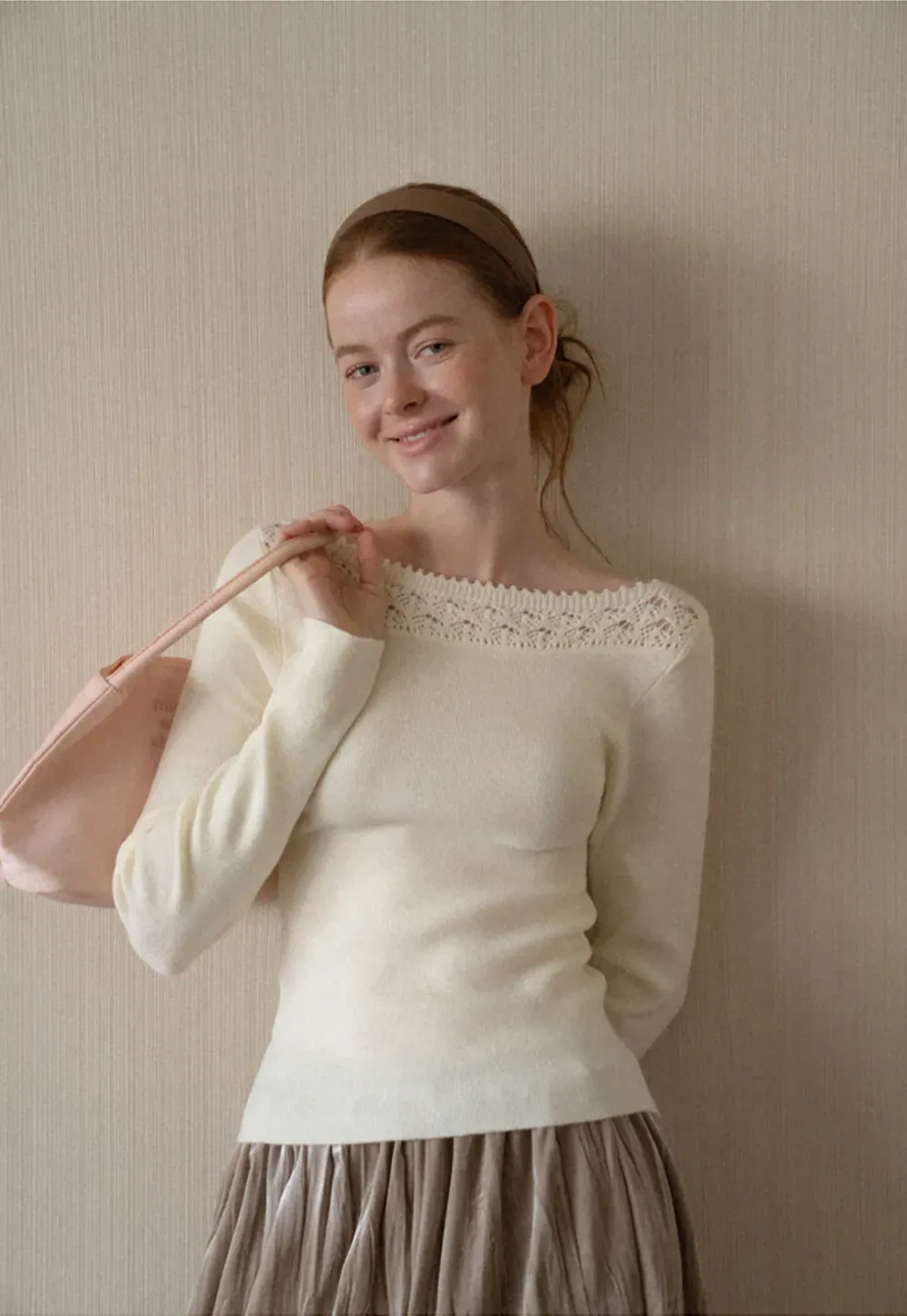 Lace Trim Ribbed Neck Knit Sweater