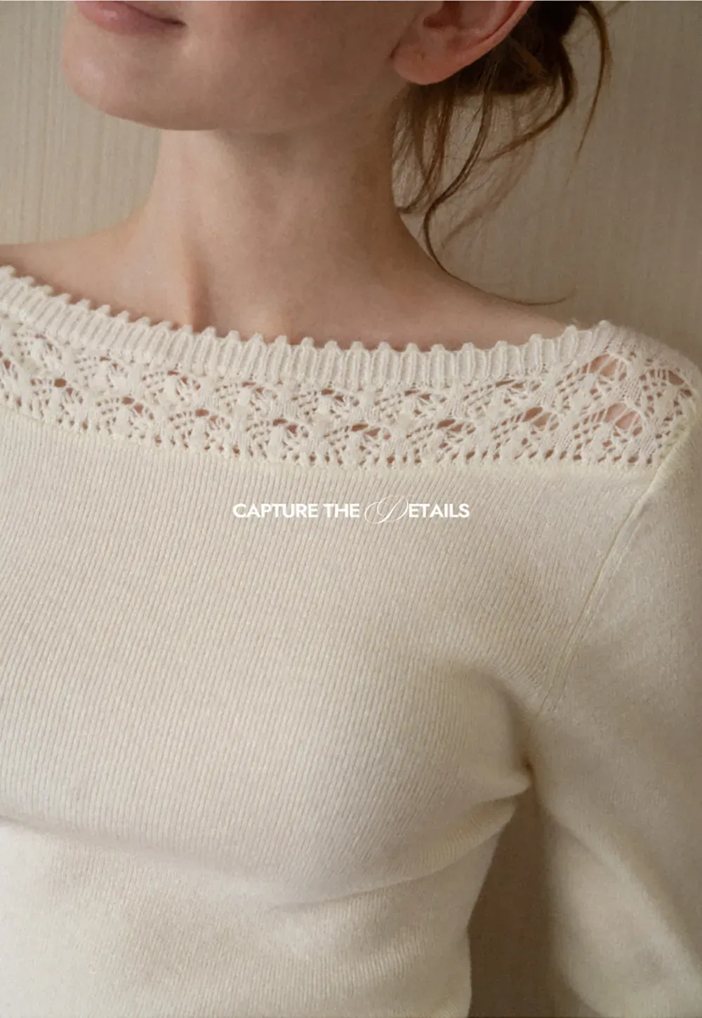 Lace Trim Ribbed Neck Knit Sweater