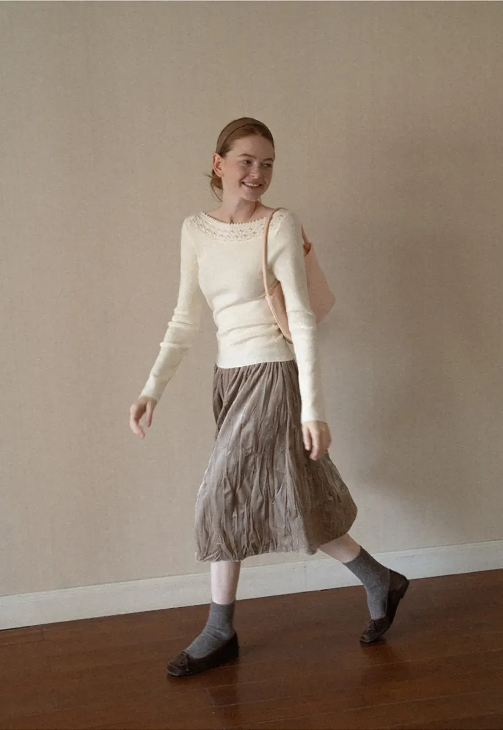 Lace Trim Ribbed Neck Knit Sweater
