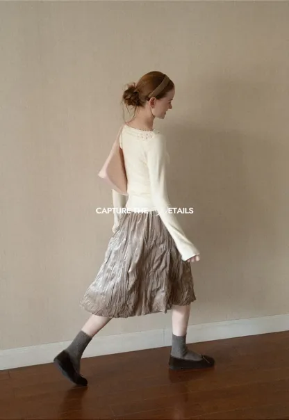 Lace Trim Ribbed Neck Knit Sweater