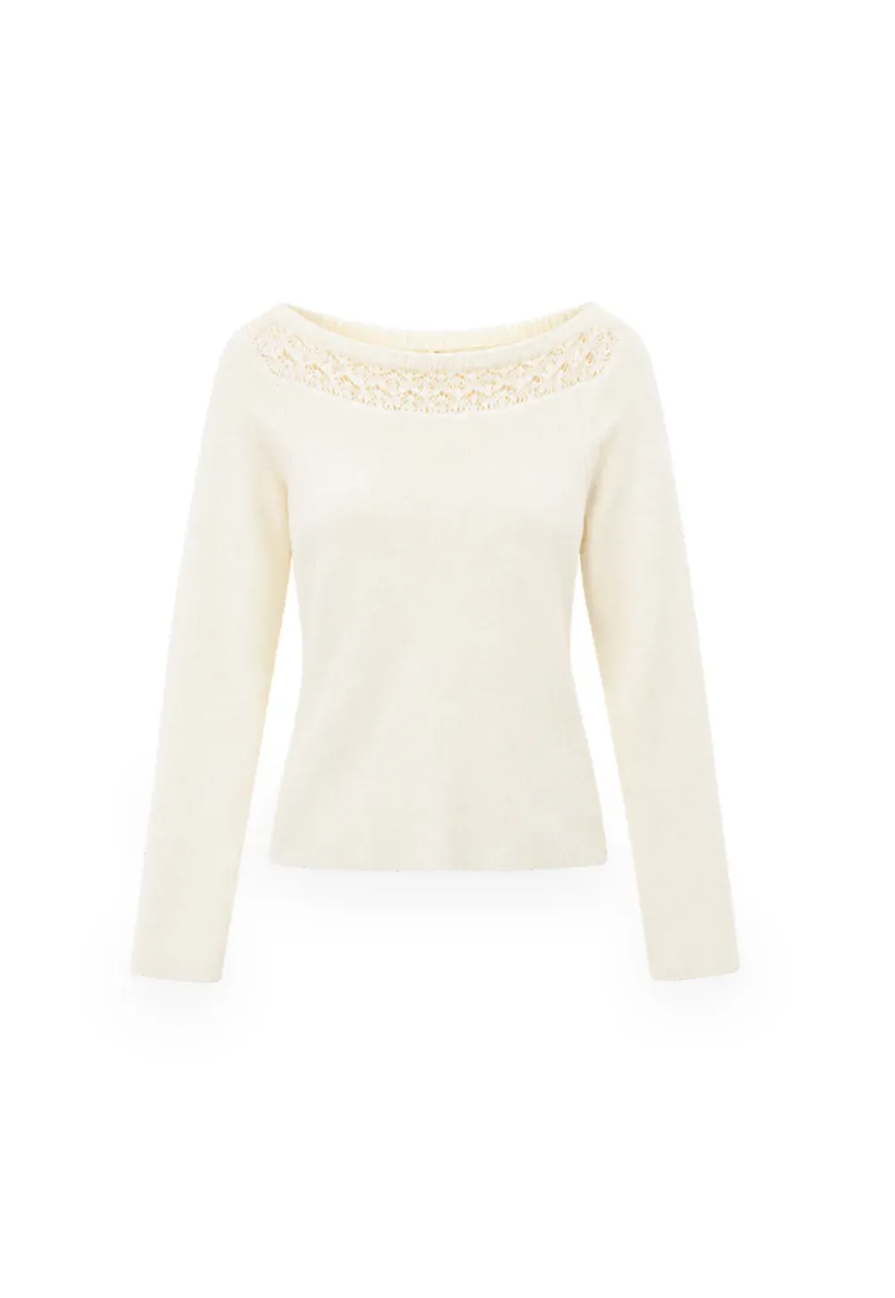 Lace Trim Ribbed Neck Knit Sweater