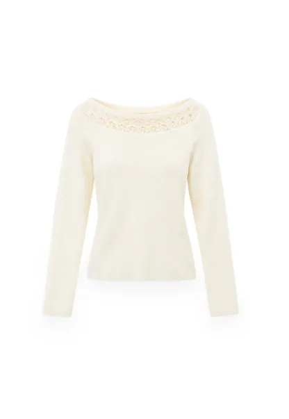 Lace Trim Ribbed Neck Knit Sweater