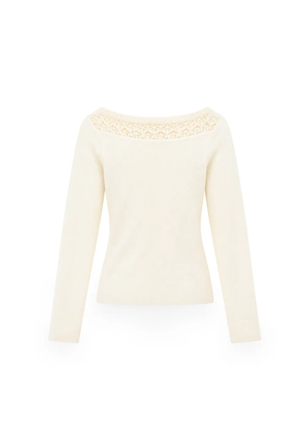 Lace Trim Ribbed Neck Knit Sweater