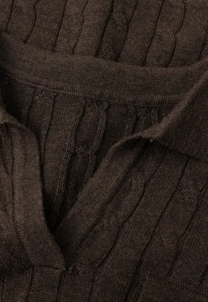 Ribbed Knit Cardigan with Collar and Patch Pockets