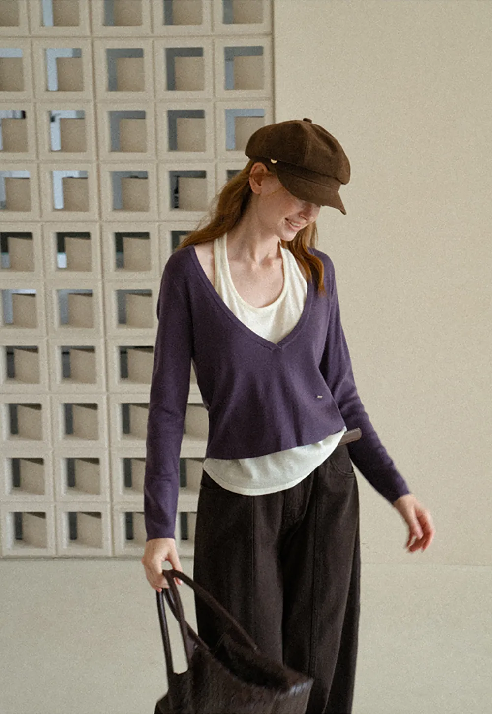 V Neck Cropped Woolen Knit Sweater