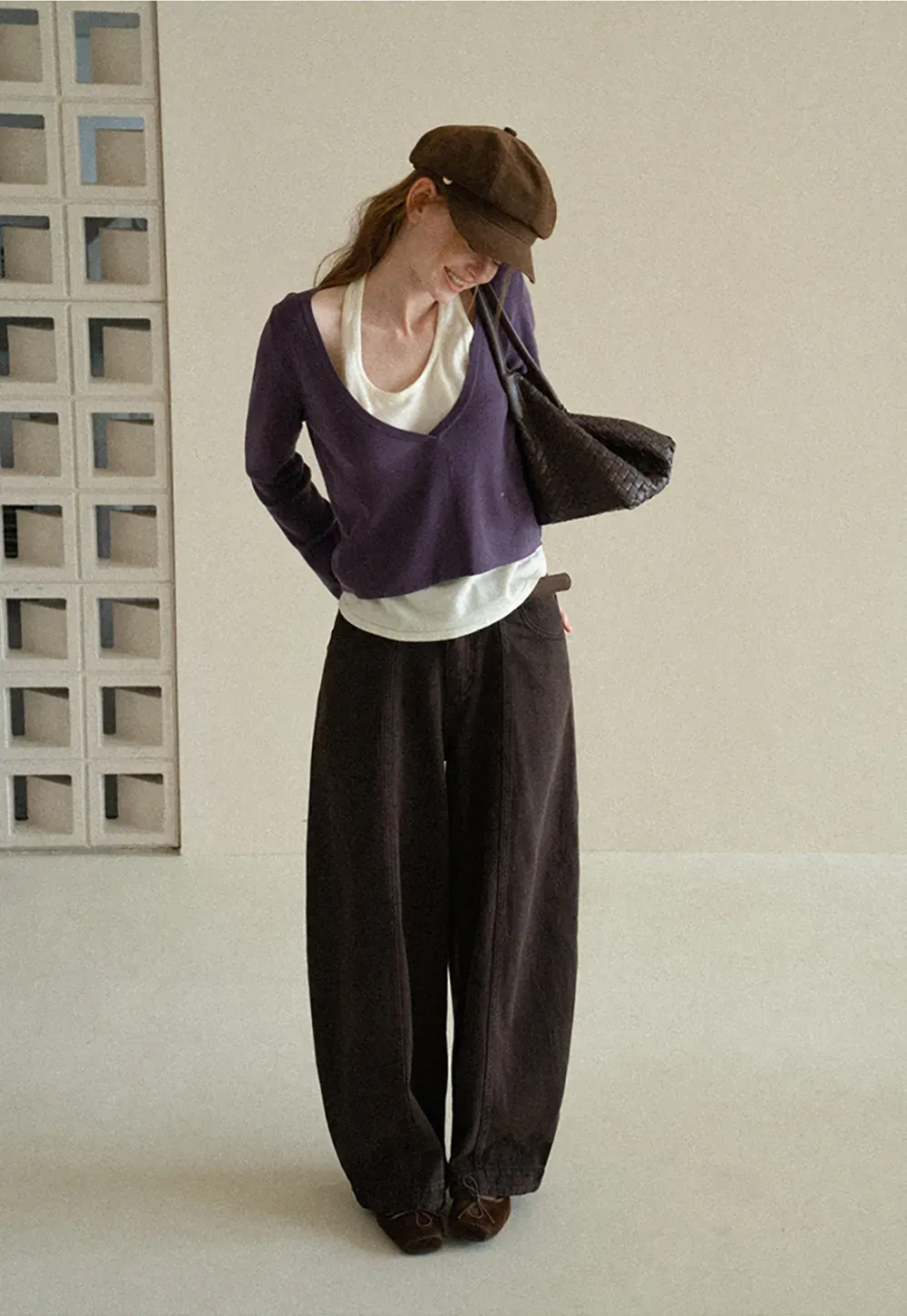 V Neck Cropped Woolen Knit Sweater