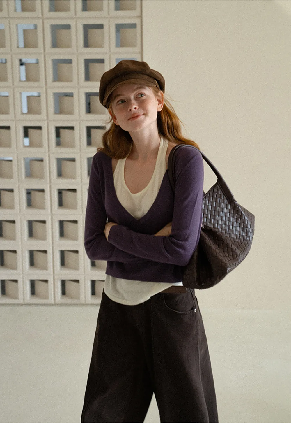 V Neck Cropped Woolen Knit Sweater