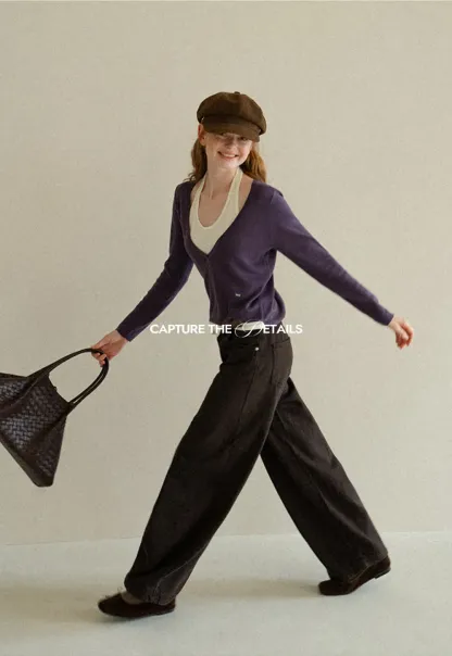 V Neck Cropped Woolen Knit Sweater