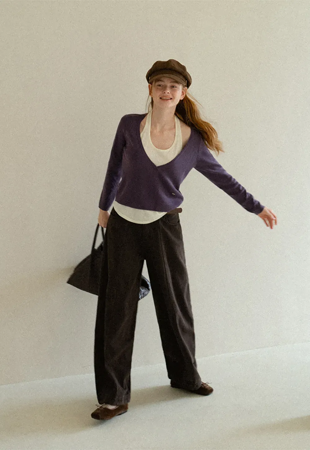 V Neck Cropped Woolen Knit Sweater