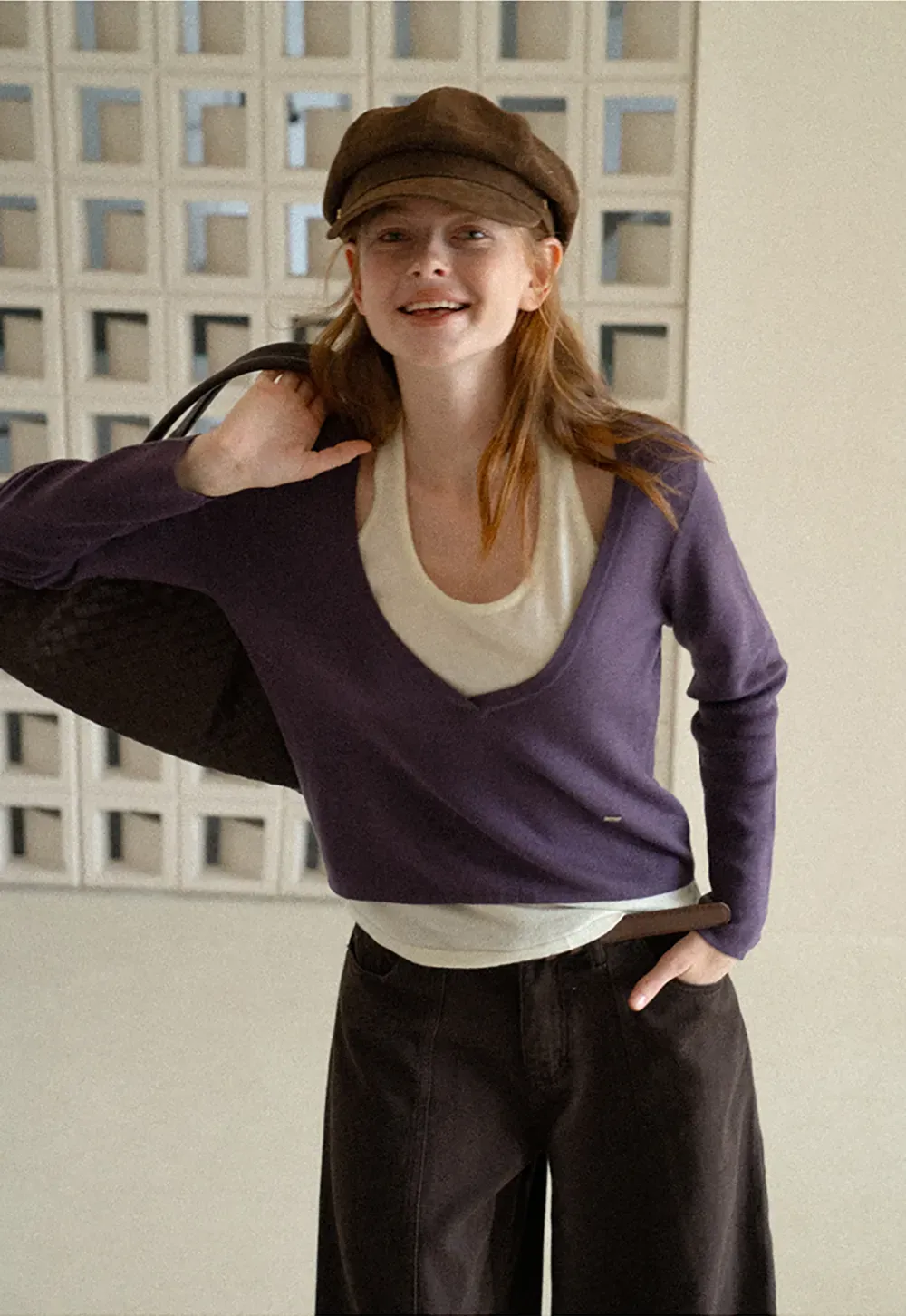 V Neck Cropped Woolen Knit Sweater