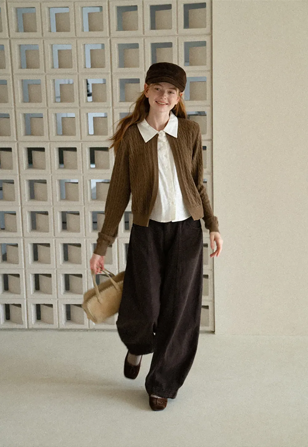 Cable Knit Cardigan with Collar Detail