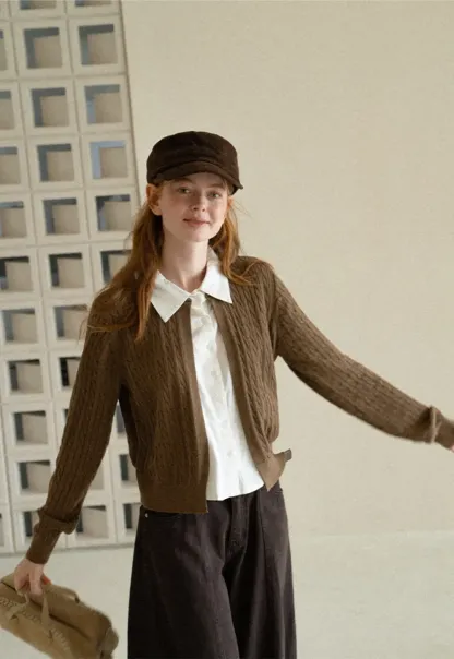 Cable Knit Cardigan with Collar Detail