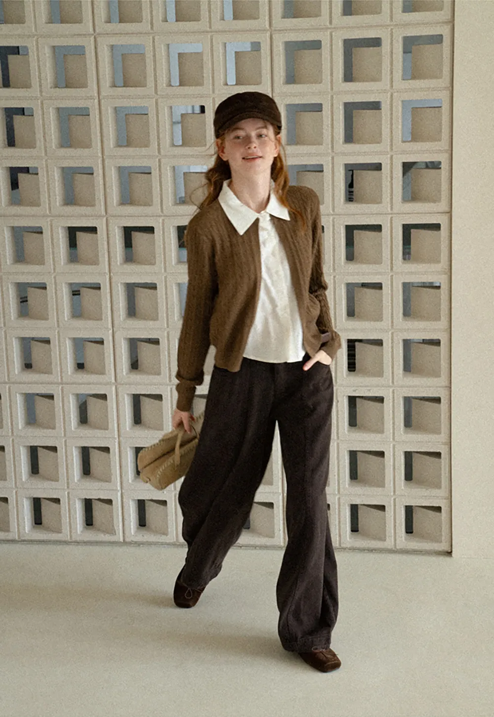 Cable Knit Cardigan with Collar Detail