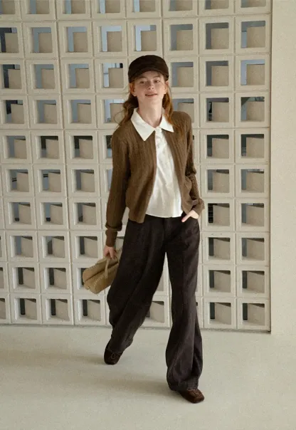 Cable Knit Cardigan with Collar Detail