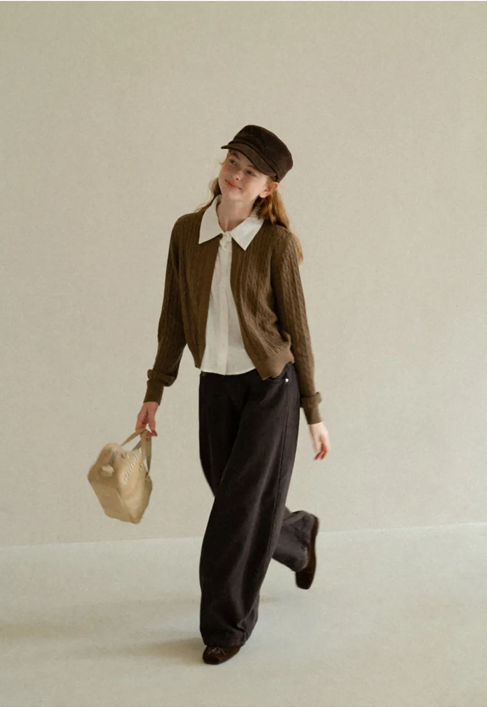 Cable Knit Cardigan with Collar Detail