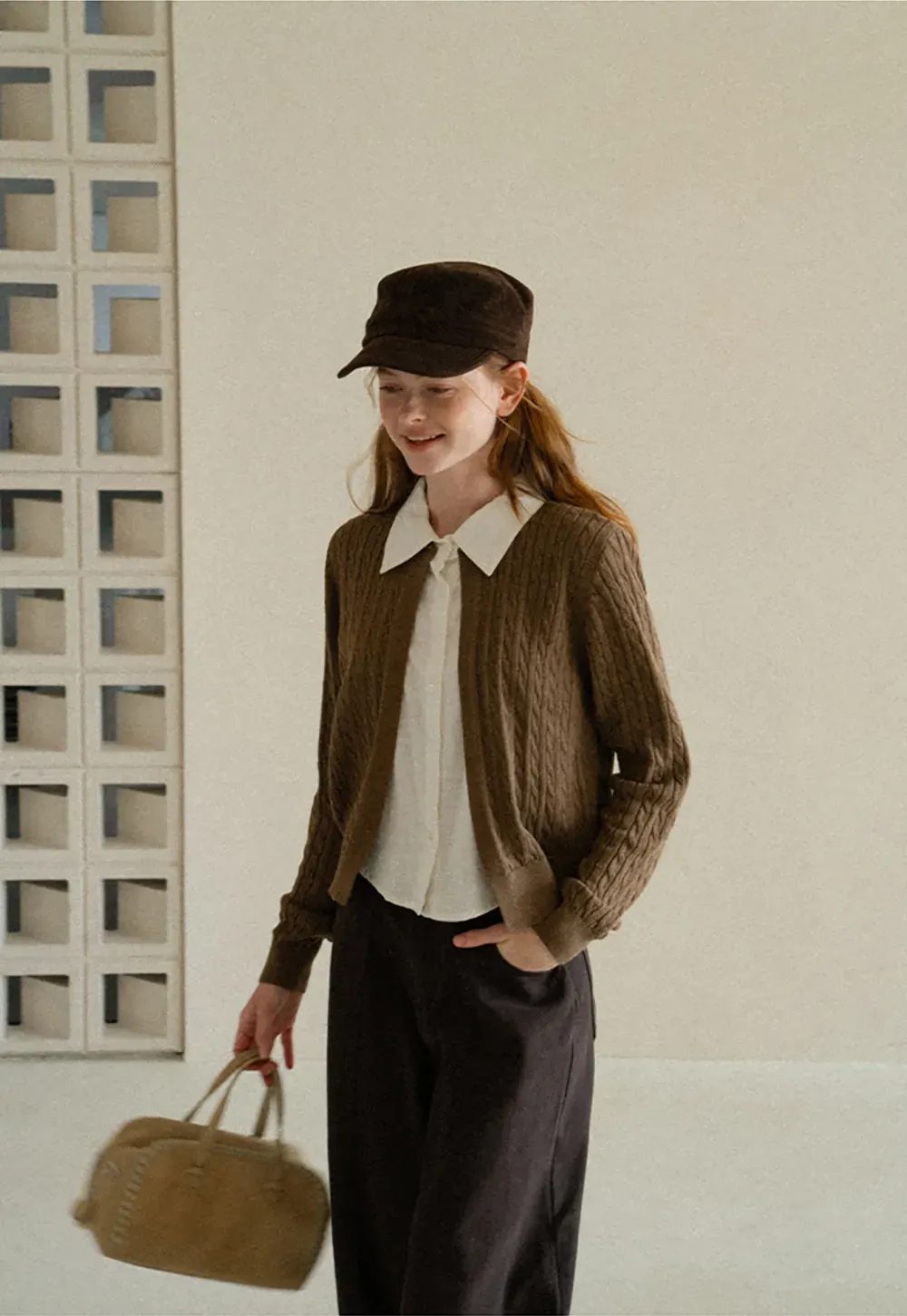 Cable Knit Cardigan with Collar Detail