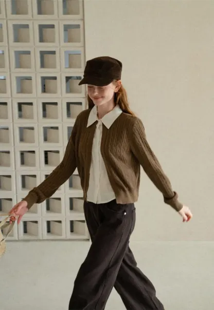 Cable Knit Cardigan with Collar Detail