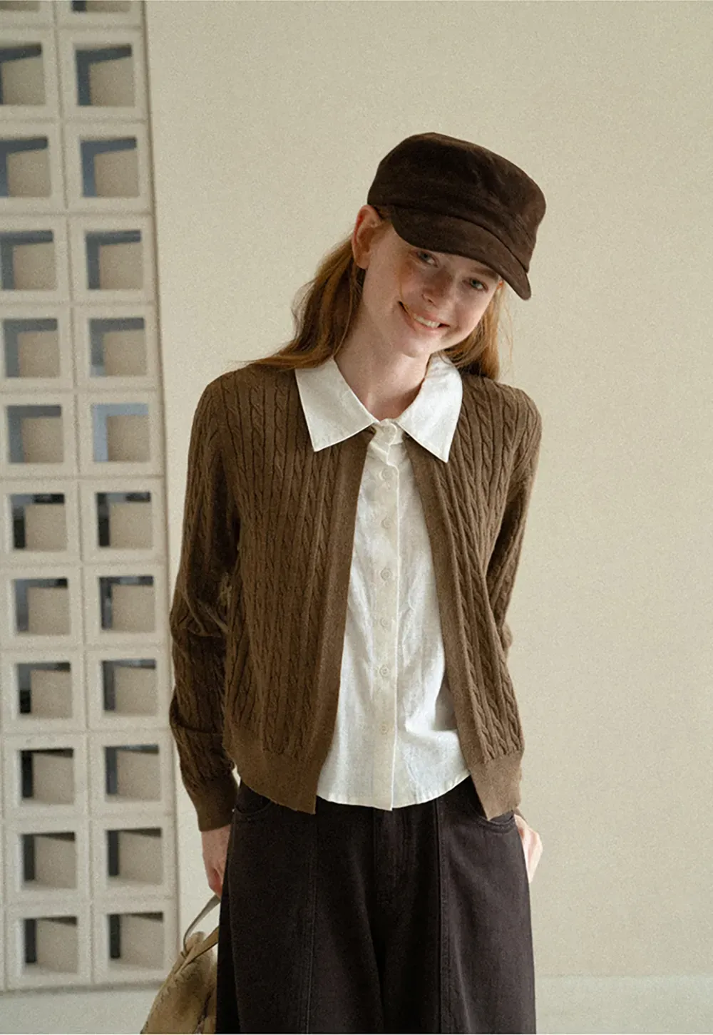 Cable Knit Cardigan with Collar Detail