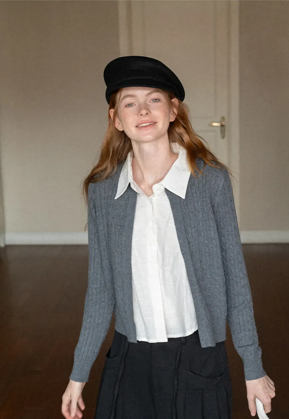 Cable Knit Cardigan with Collar Detail