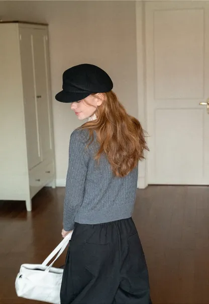 Cable Knit Cardigan with Collar Detail