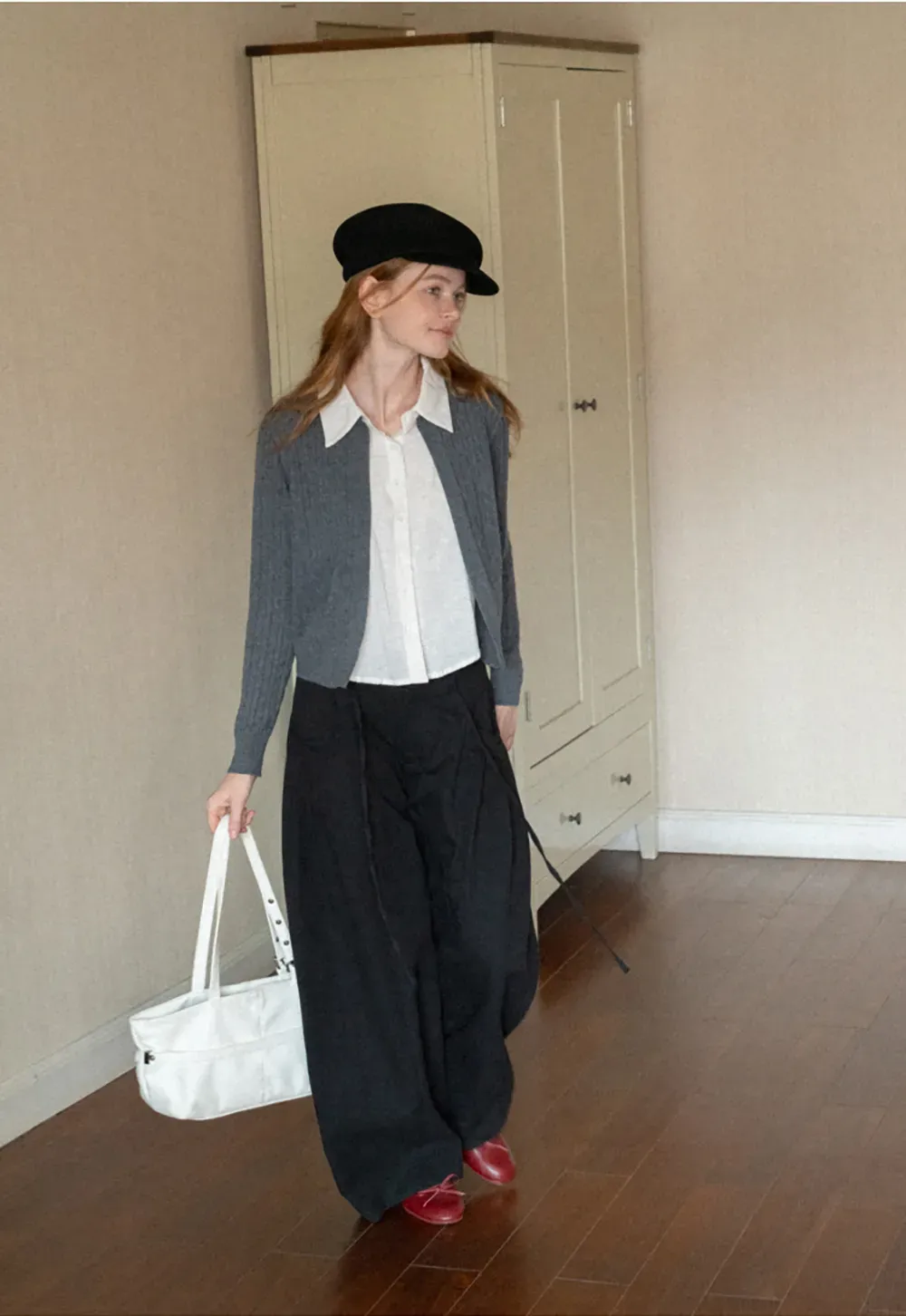 Cable Knit Cardigan with Collar Detail