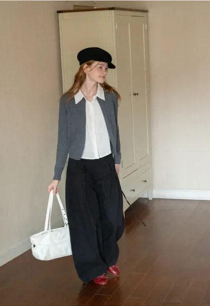 Cable Knit Cardigan with Collar Detail