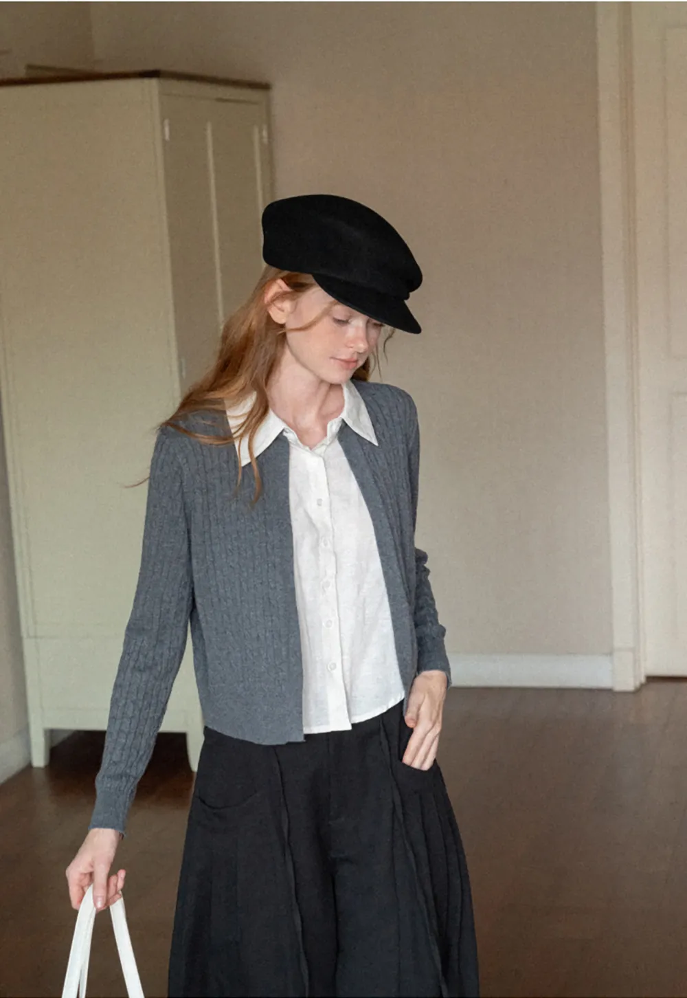 Cable Knit Cardigan with Collar Detail