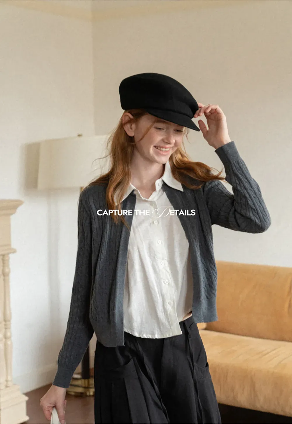 Cable Knit Cardigan with Collar Detail