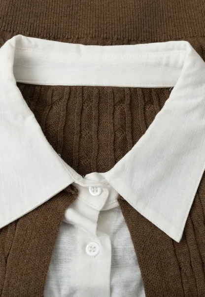 Cable Knit Cardigan with Collar Detail