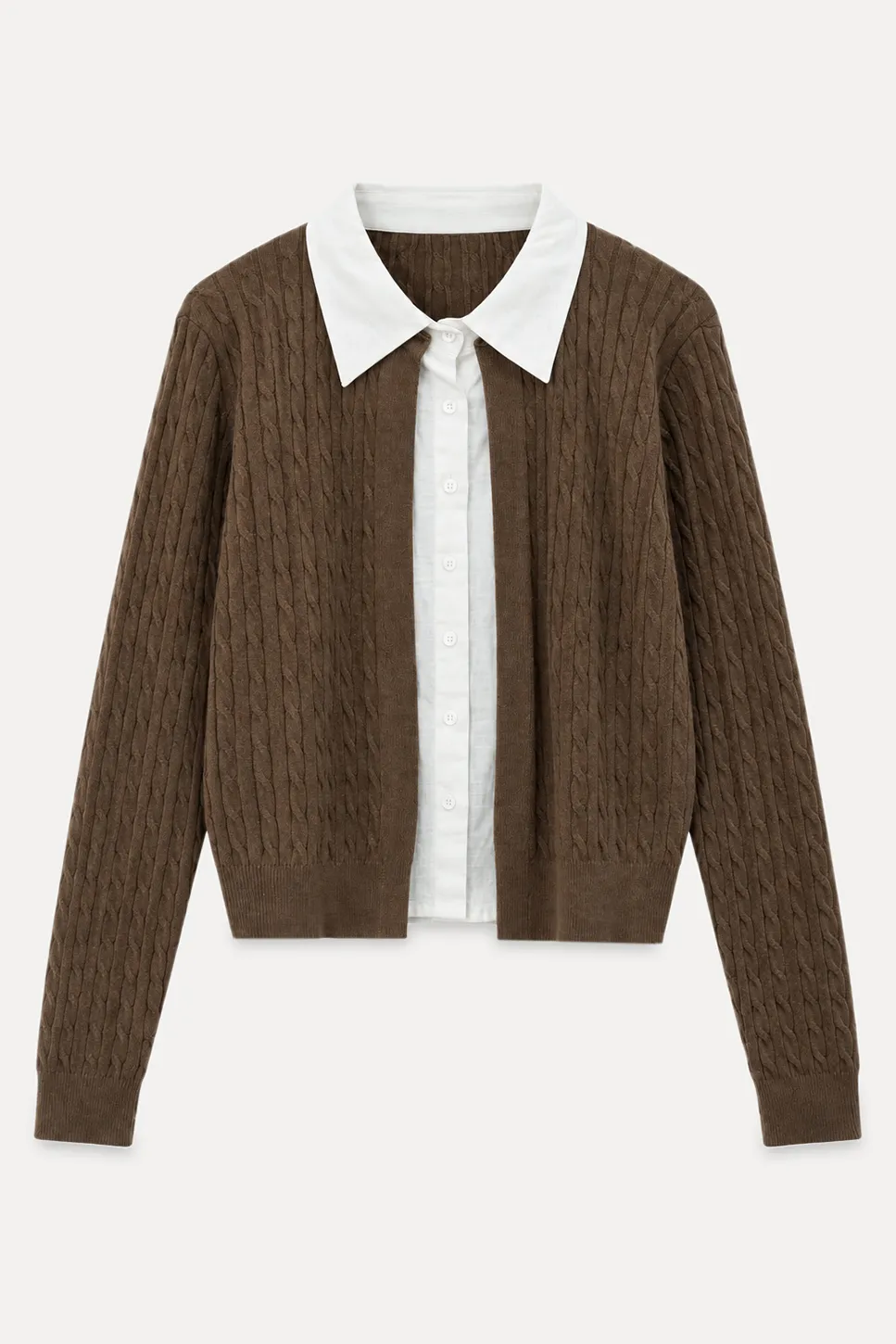 Cable Knit Cardigan with Collar Detail