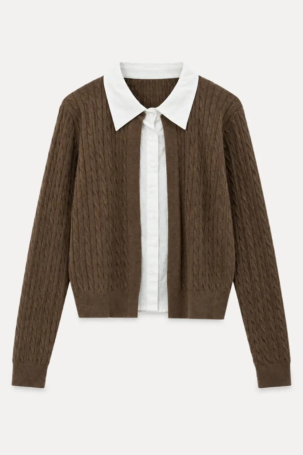 Cable Knit Cardigan with Collar Detail