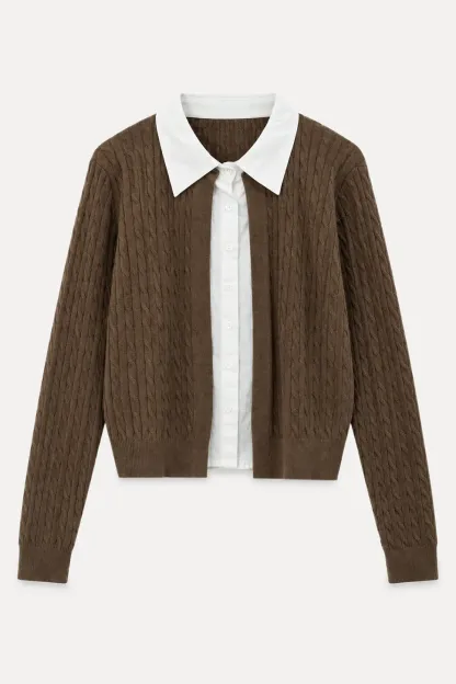 Cable Knit Cardigan with Collar Detail