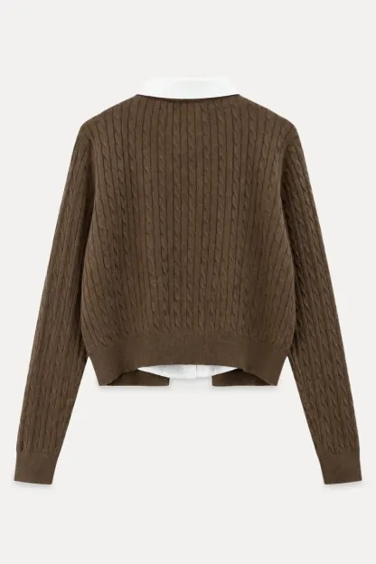 Cable Knit Cardigan with Collar Detail