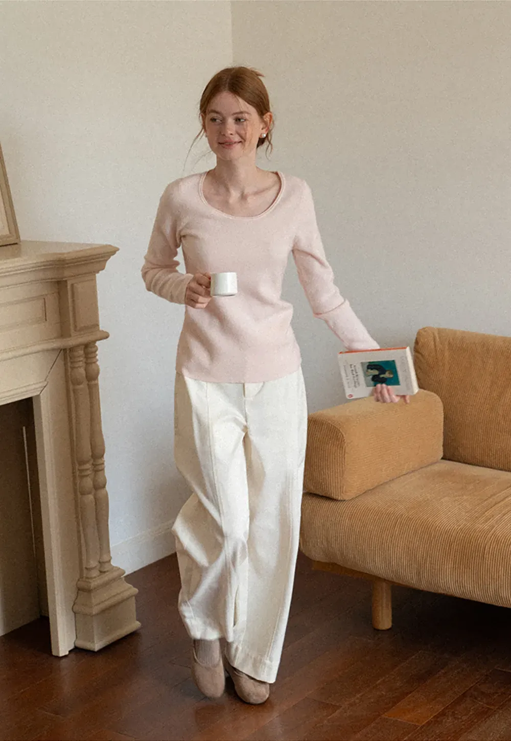 Soft Cashmere Blend Round Neck Long Sleeve Knit Sweater