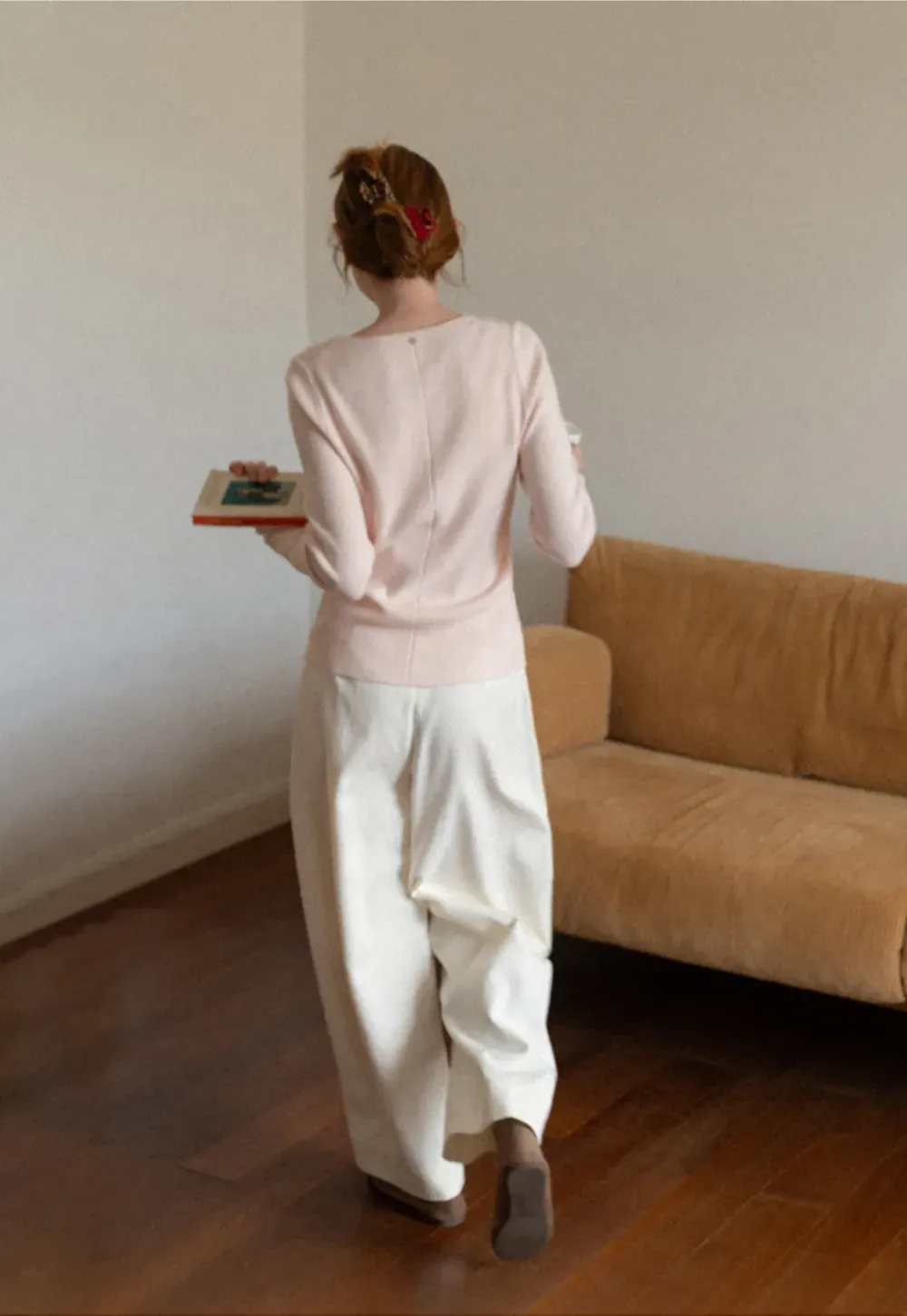 Soft Cashmere Blend Round Neck Long Sleeve Knit Sweater