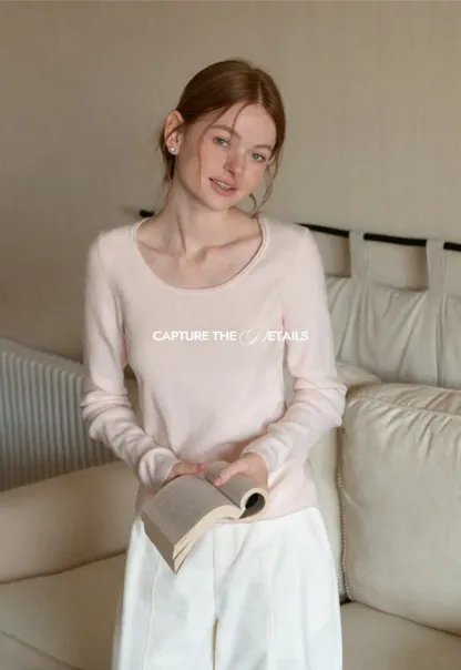 Soft Cashmere Blend Round Neck Long Sleeve Knit Sweater