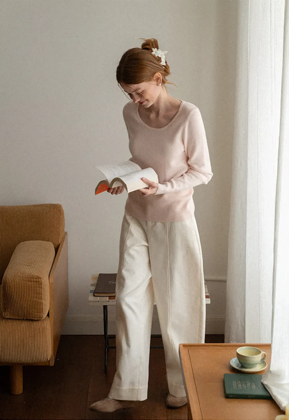 Soft Cashmere Blend Round Neck Long Sleeve Knit Sweater