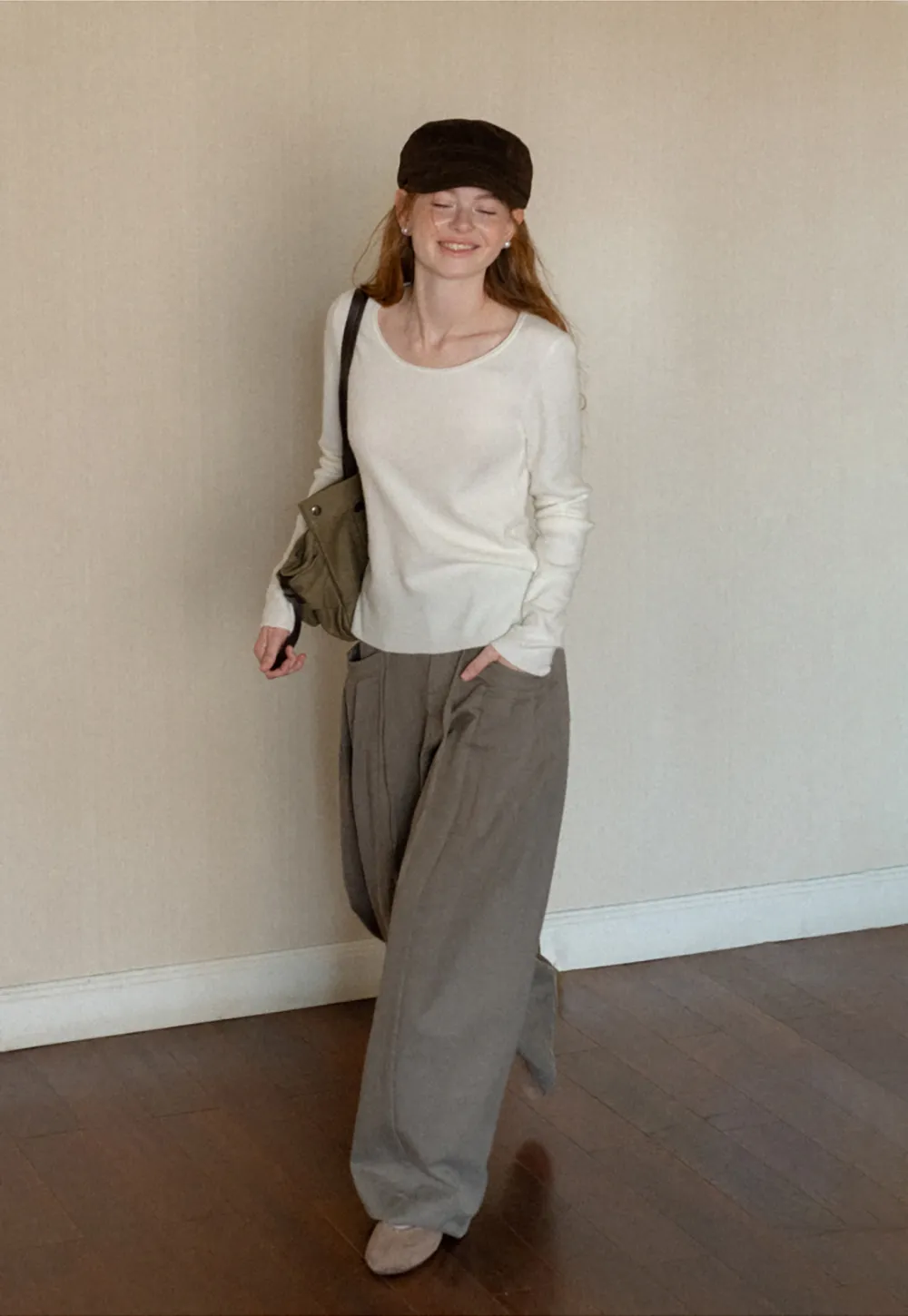 Soft Cashmere Blend Round Neck Long Sleeve Knit Sweater