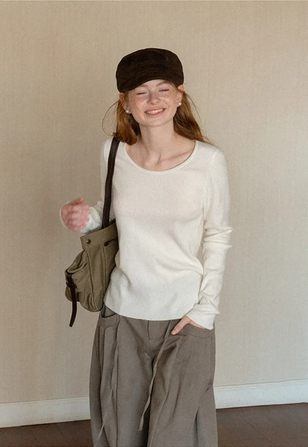 Soft Cashmere Blend Round Neck Long Sleeve Knit Sweater