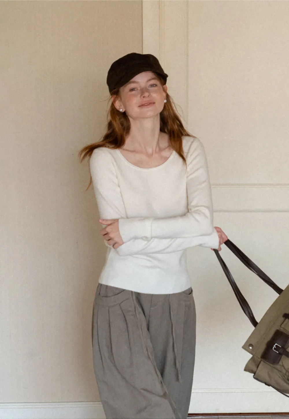Soft Cashmere Blend Round Neck Long Sleeve Knit Sweater
