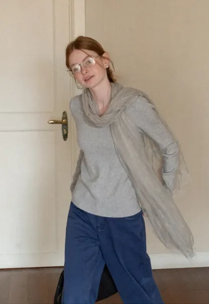 Soft Cashmere Blend Round Neck Long Sleeve Knit Sweater