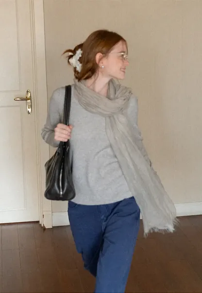 Soft Cashmere Blend Round Neck Long Sleeve Knit Sweater