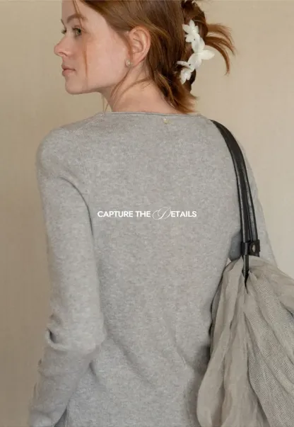 Soft Cashmere Blend Round Neck Long Sleeve Knit Sweater