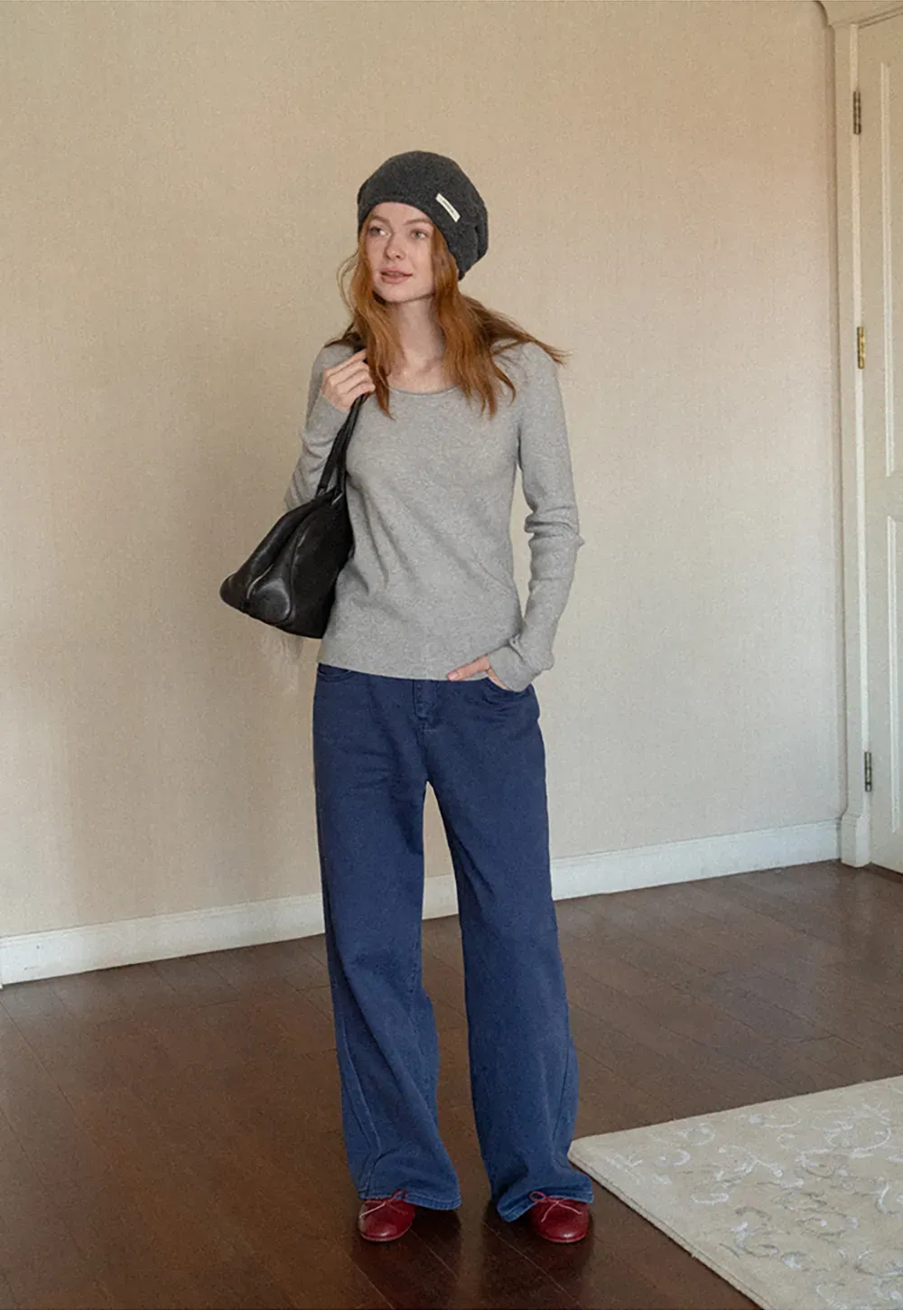 Soft Cashmere Blend Round Neck Long Sleeve Knit Sweater