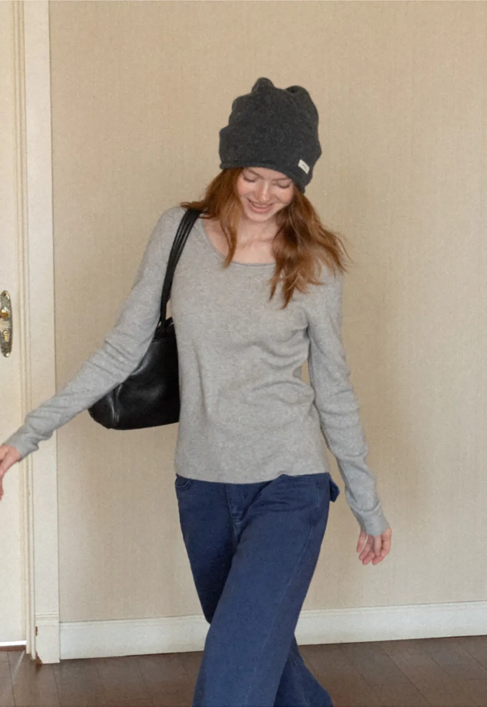 Soft Cashmere Blend Round Neck Long Sleeve Knit Sweater