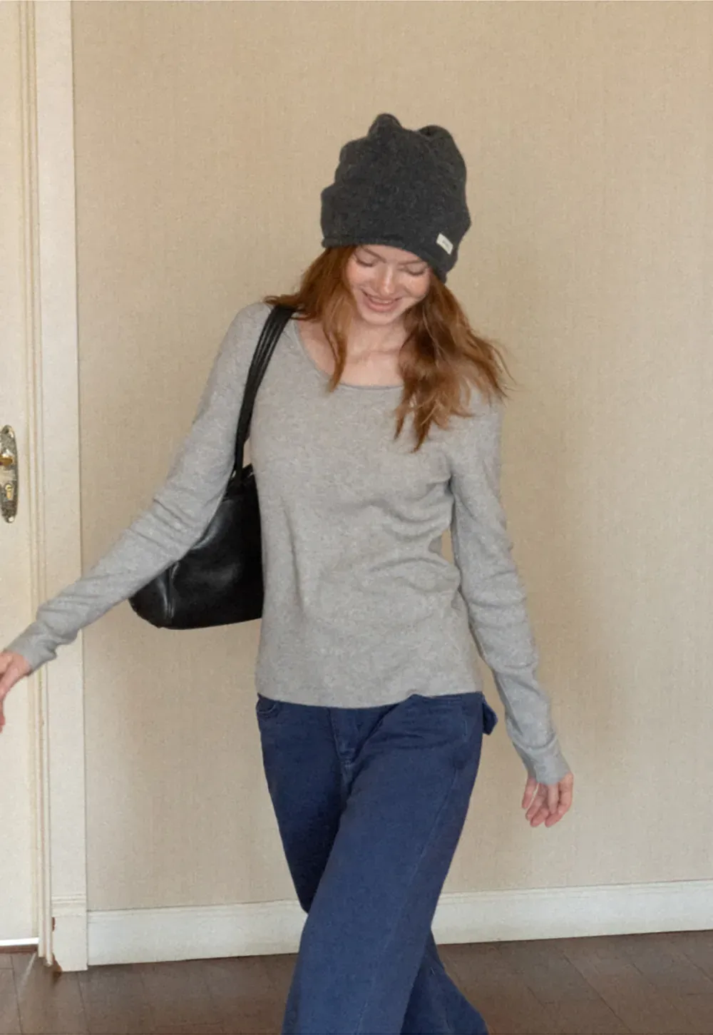 Soft Cashmere Blend Round Neck Long Sleeve Knit Sweater