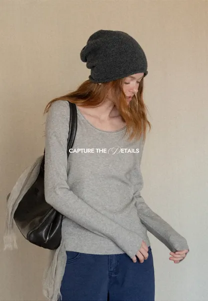 Soft Cashmere Blend Round Neck Long Sleeve Knit Sweater